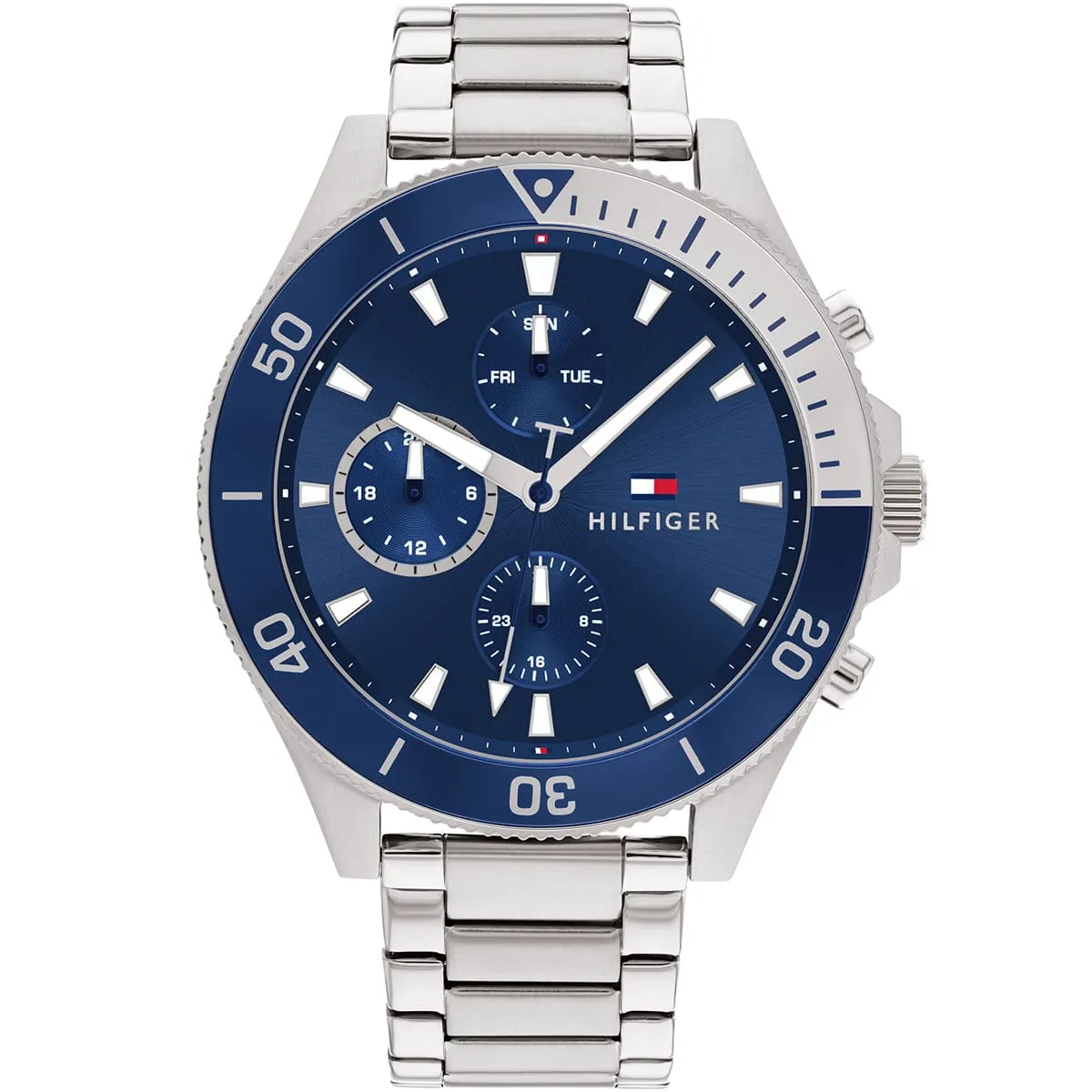 1791917 tommy hilfiger watch men blue dial metal stainless steel silver strap quartz battery analog larson