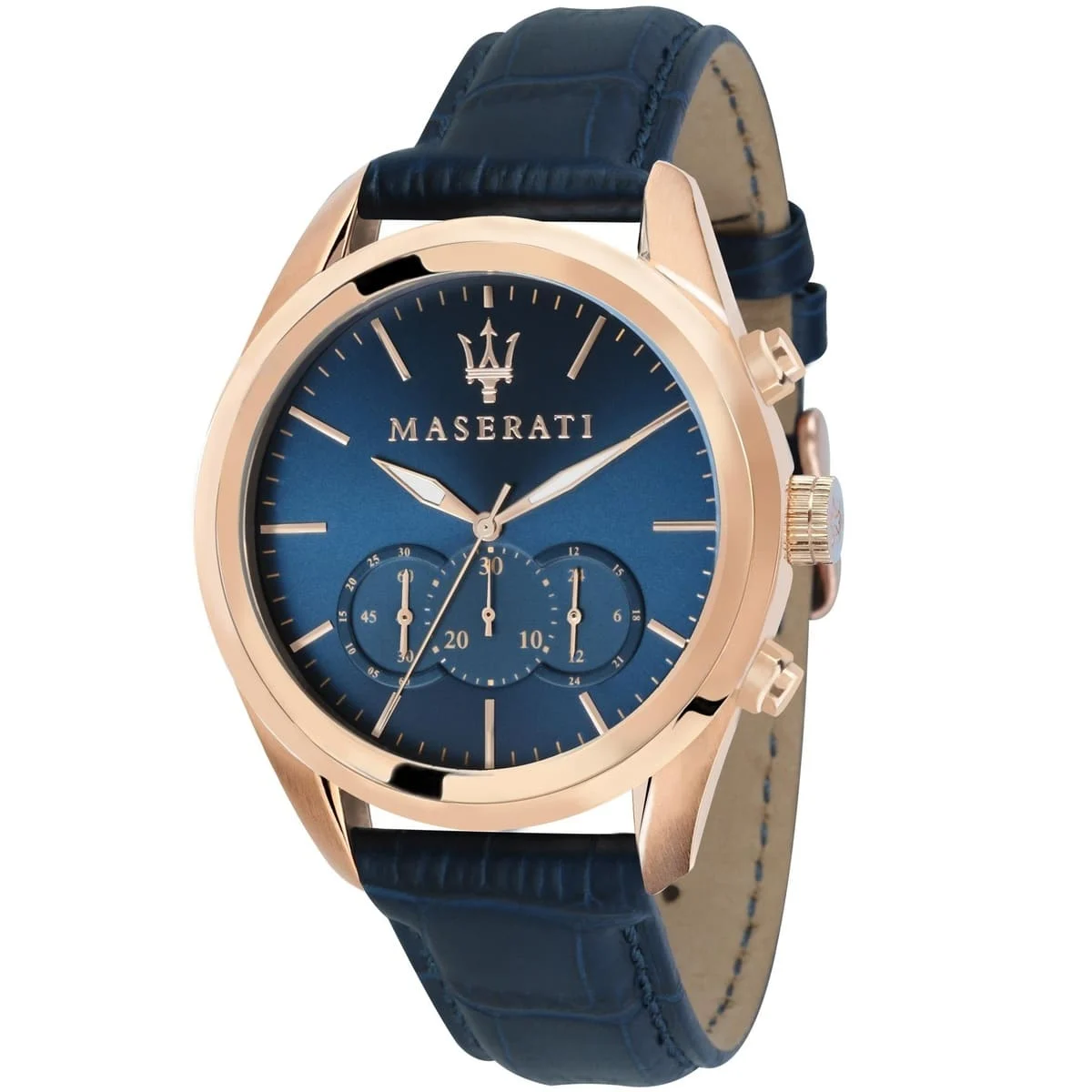 R8871612015 maserati watch quartz chronograph mens dial blue leather traguardo 1