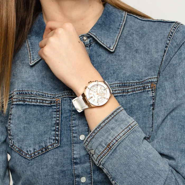 gw0030l3 guess watch women white dial rubber strap quartz battery analog athena 10