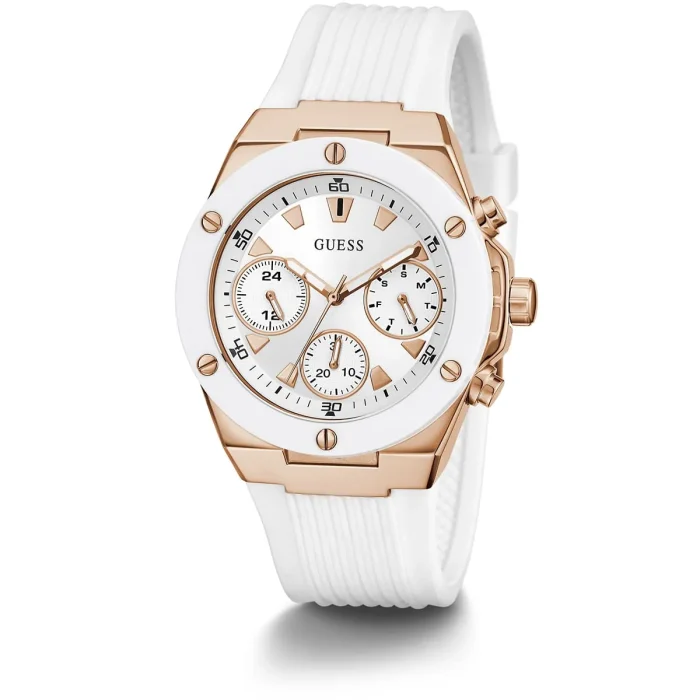 gw0030l3 guess watch women white dial rubber strap quartz battery analog athena 2