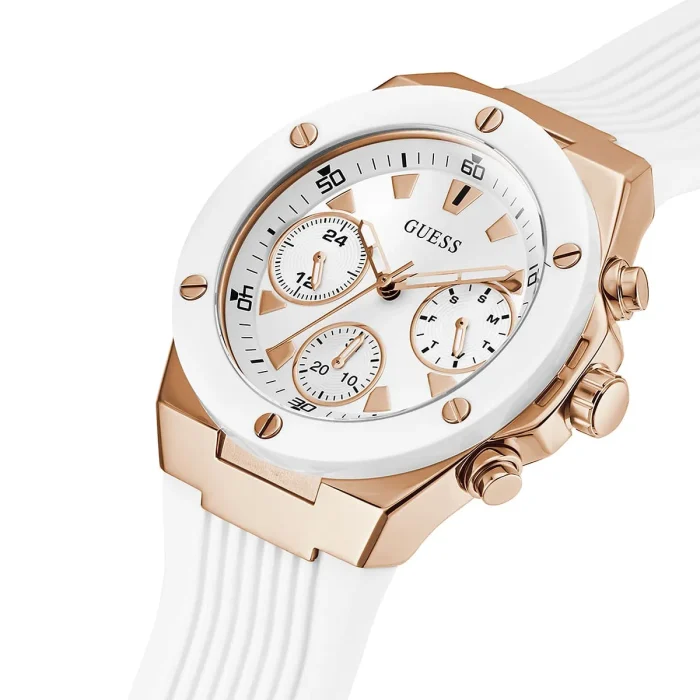 gw0030l3 guess watch women white dial rubber strap quartz battery analog athena 3