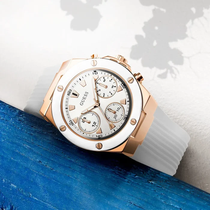 gw0030l3 guess watch women white dial rubber strap quartz battery analog athena 6