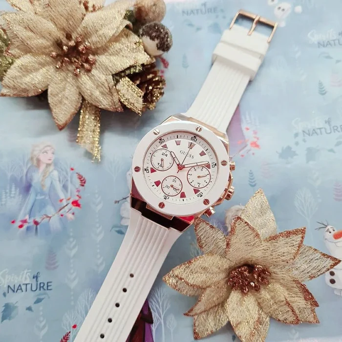 gw0030l3 guess watch women white dial rubber strap quartz battery analog athena 7