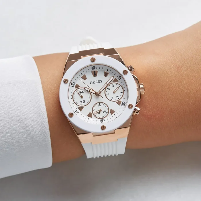 gw0030l3 guess watch women white dial rubber strap quartz battery analog athena 8