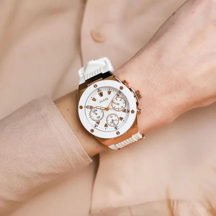 gw0030l3 guess watch women white dial rubber strap quartz battery analog athena 9