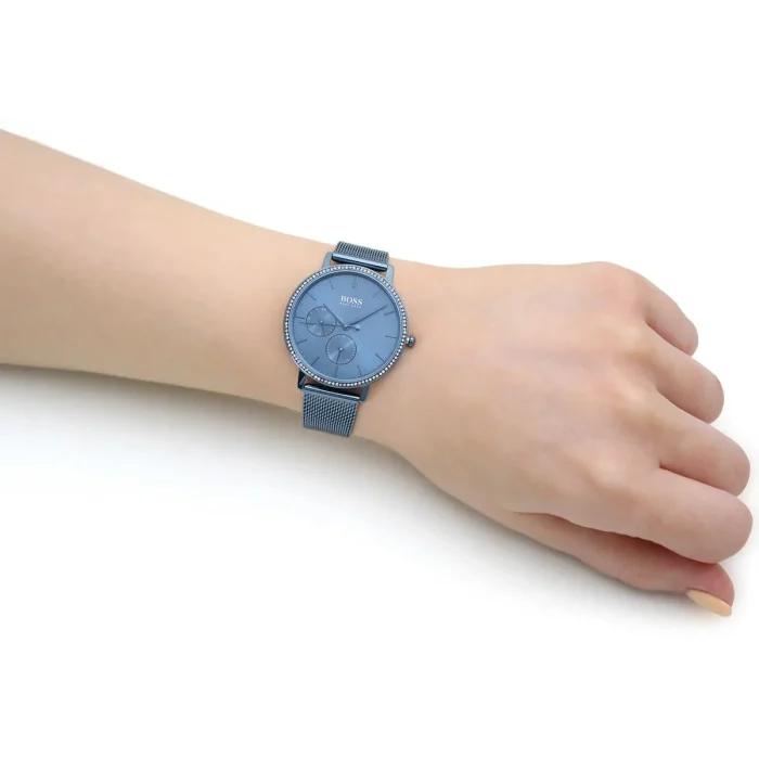 1502518 hugo boss watch women crystals blue dial metal stainless mesh strap quartz battery analog three hand infinity 10