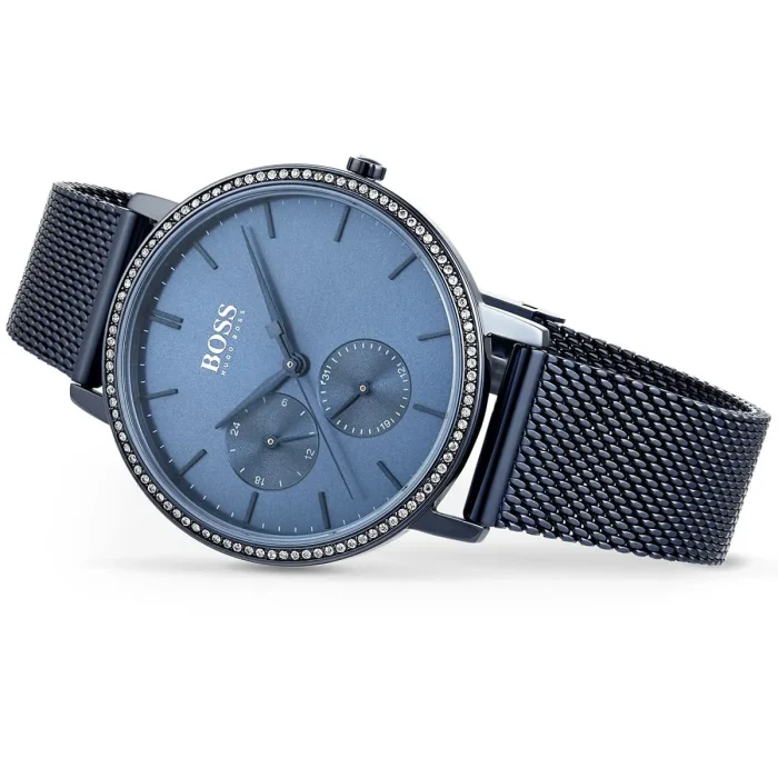 1502518 hugo boss watch women crystals blue dial metal stainless mesh strap quartz battery analog three hand infinity 8