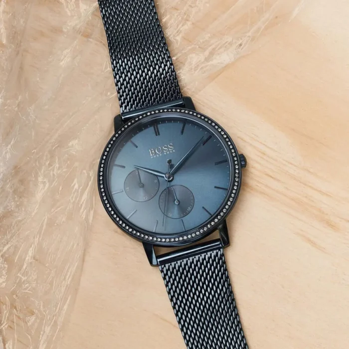 1502518 hugo boss watch women crystals blue dial metal stainless mesh strap quartz battery analog three hand infinity 9