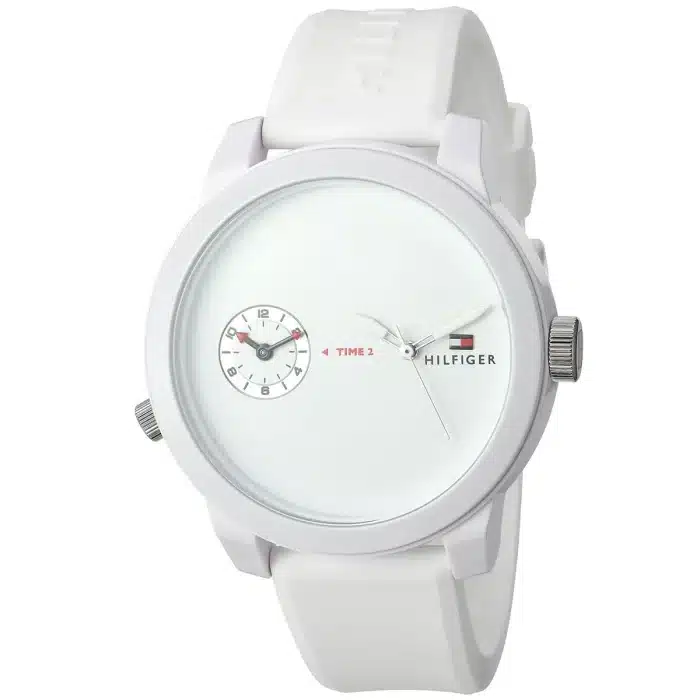 1791324 tommy hilfiger watch men white dial rubber strap quartz analog dual time denim 2