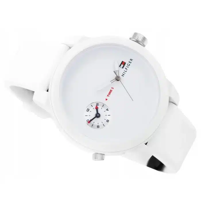 1791324 tommy hilfiger watch men white dial rubber strap quartz analog dual time denim 4