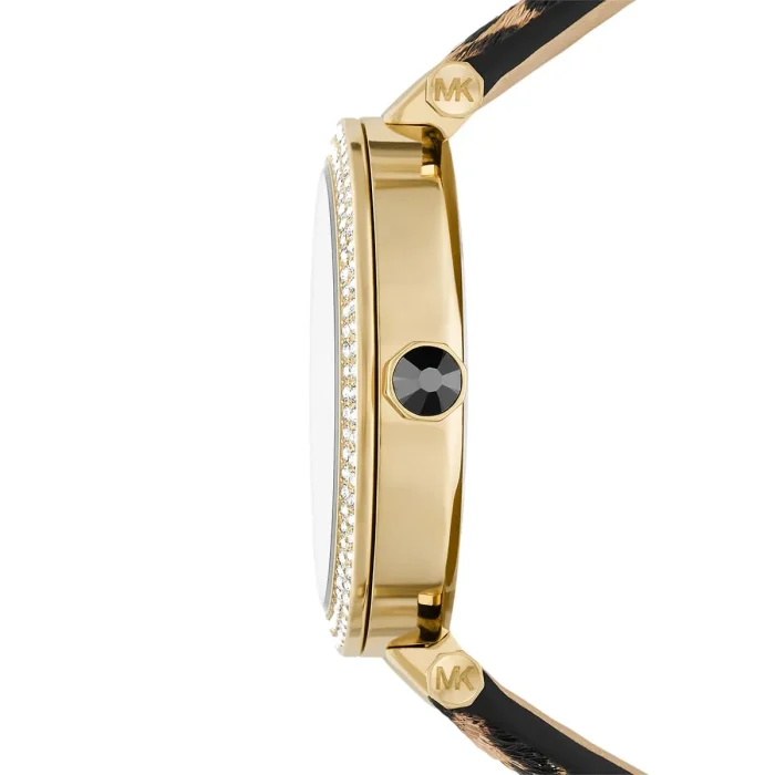 mk4723 michael kors watch women mk logo crystals black dial leather multicolored strap quartz battery analog three hand parker 3