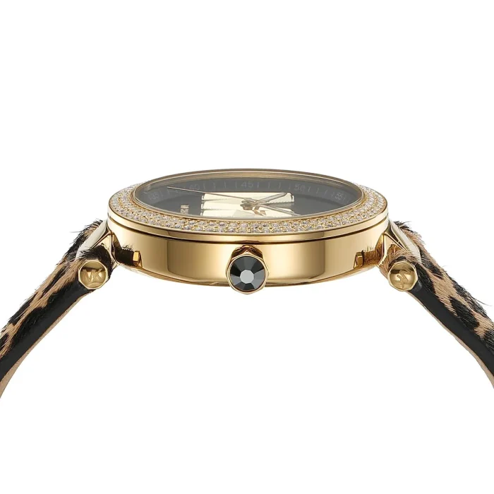 mk4723 michael kors watch women mk logo crystals black dial leather multicolored strap quartz battery analog three hand parker 4