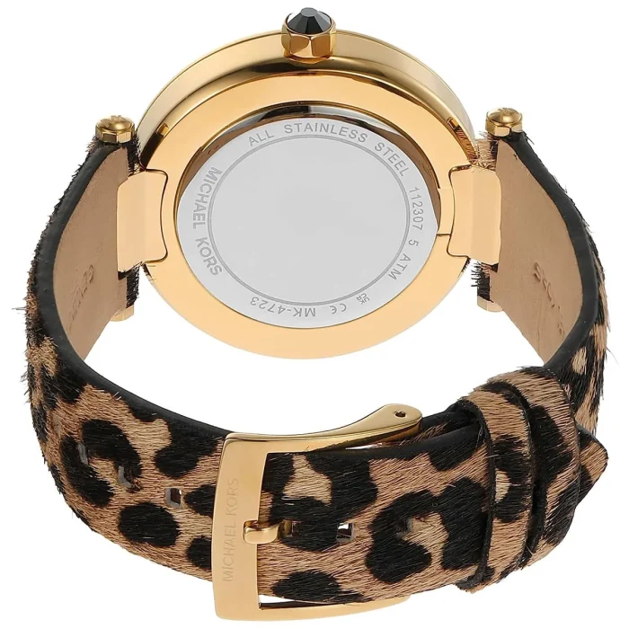 mk4723 michael kors watch women mk logo crystals black dial leather multicolored strap quartz battery analog three hand parker 5