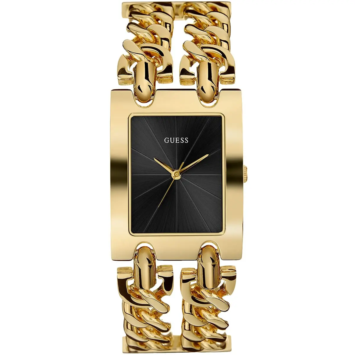 u1117l5 guess square watch women black dial metal stainless steel gold strap quartz battery analog mod heavy metal stainless steel