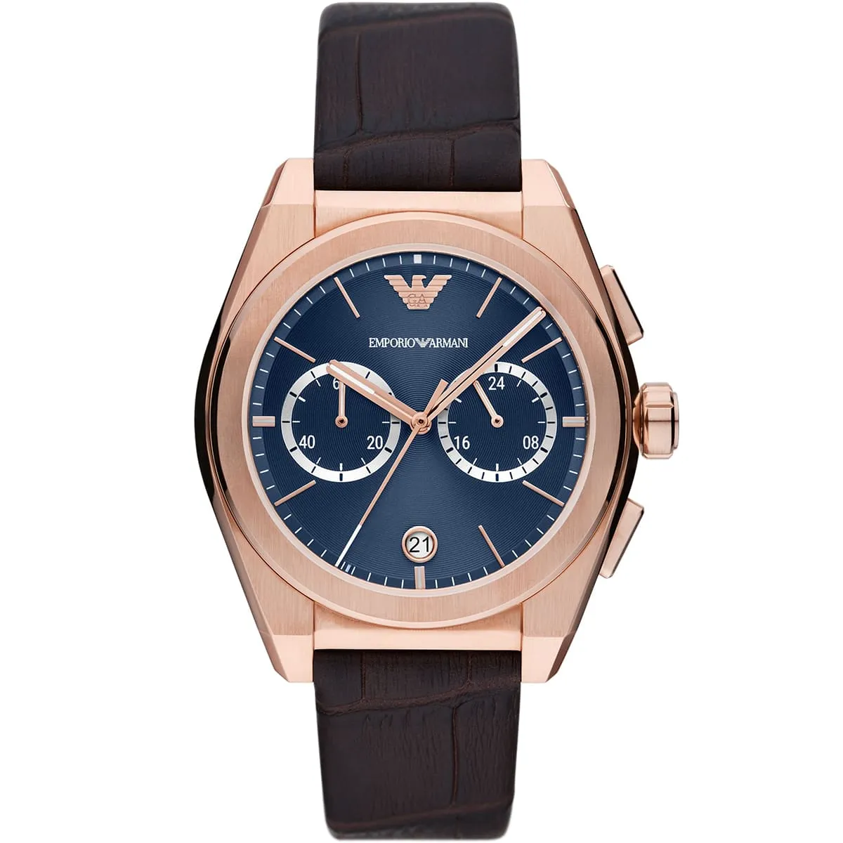 ar11563 emporio armani watch men blue dial leather brown strap quartz battery analog chronograph federico