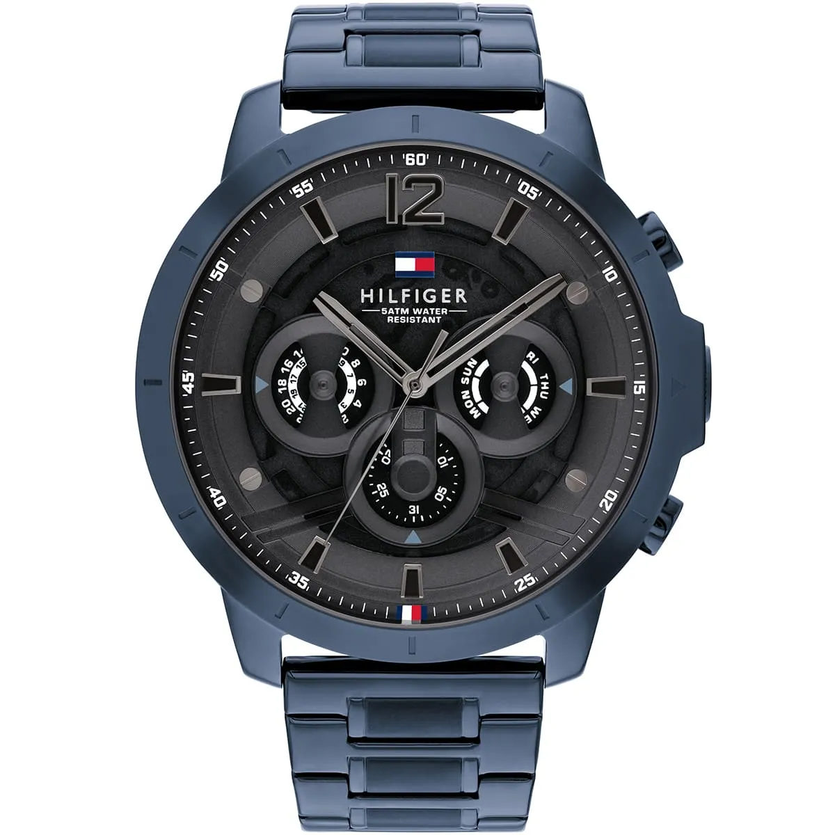 1710493 tommy hilfiger watch 5atm water resistant men gray dial metal stainless steel blue strap quartz battery analog luca