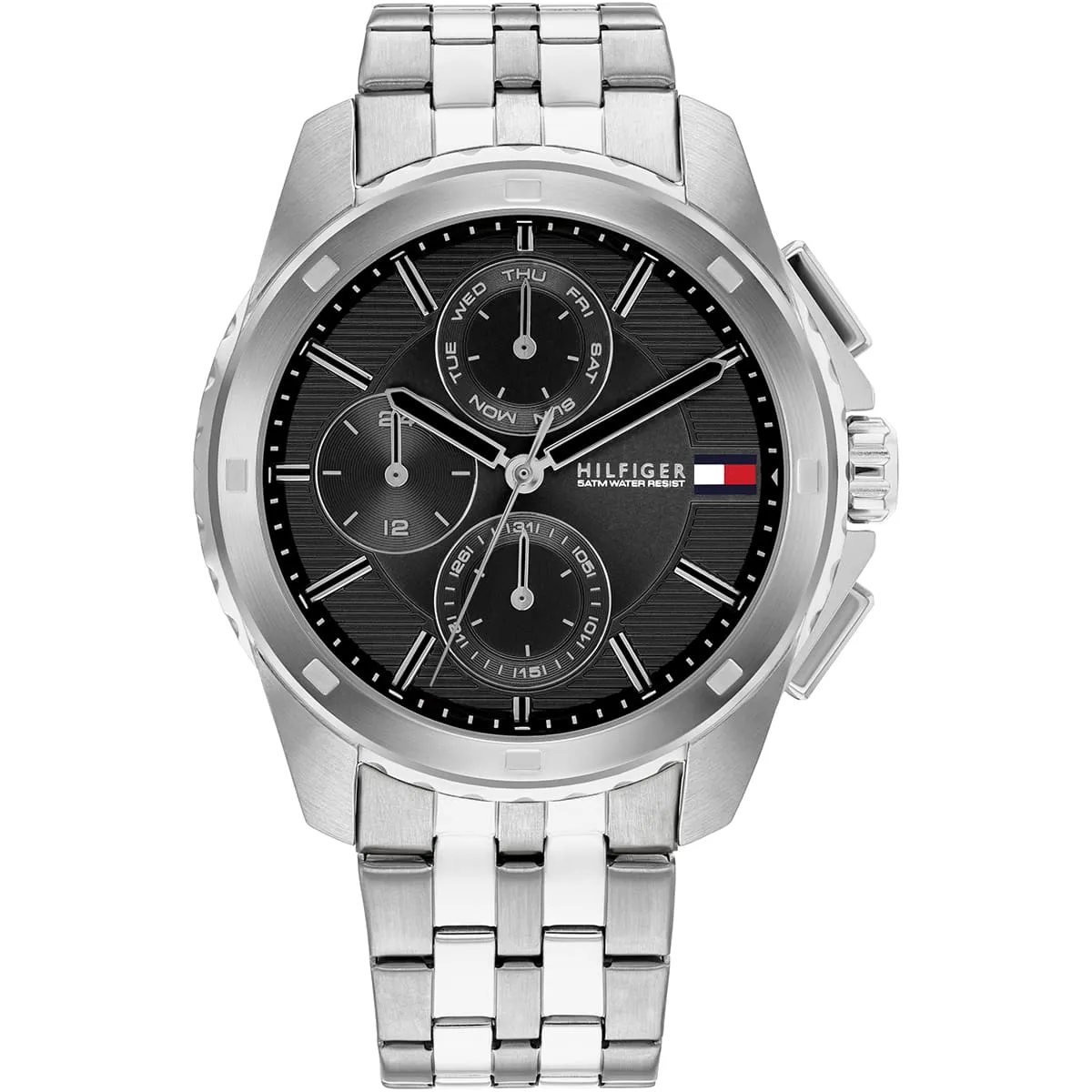 1710620 tommy hilfiger watch 5atm water resist men black dial metal stainless steel silver strap quartz analog walker