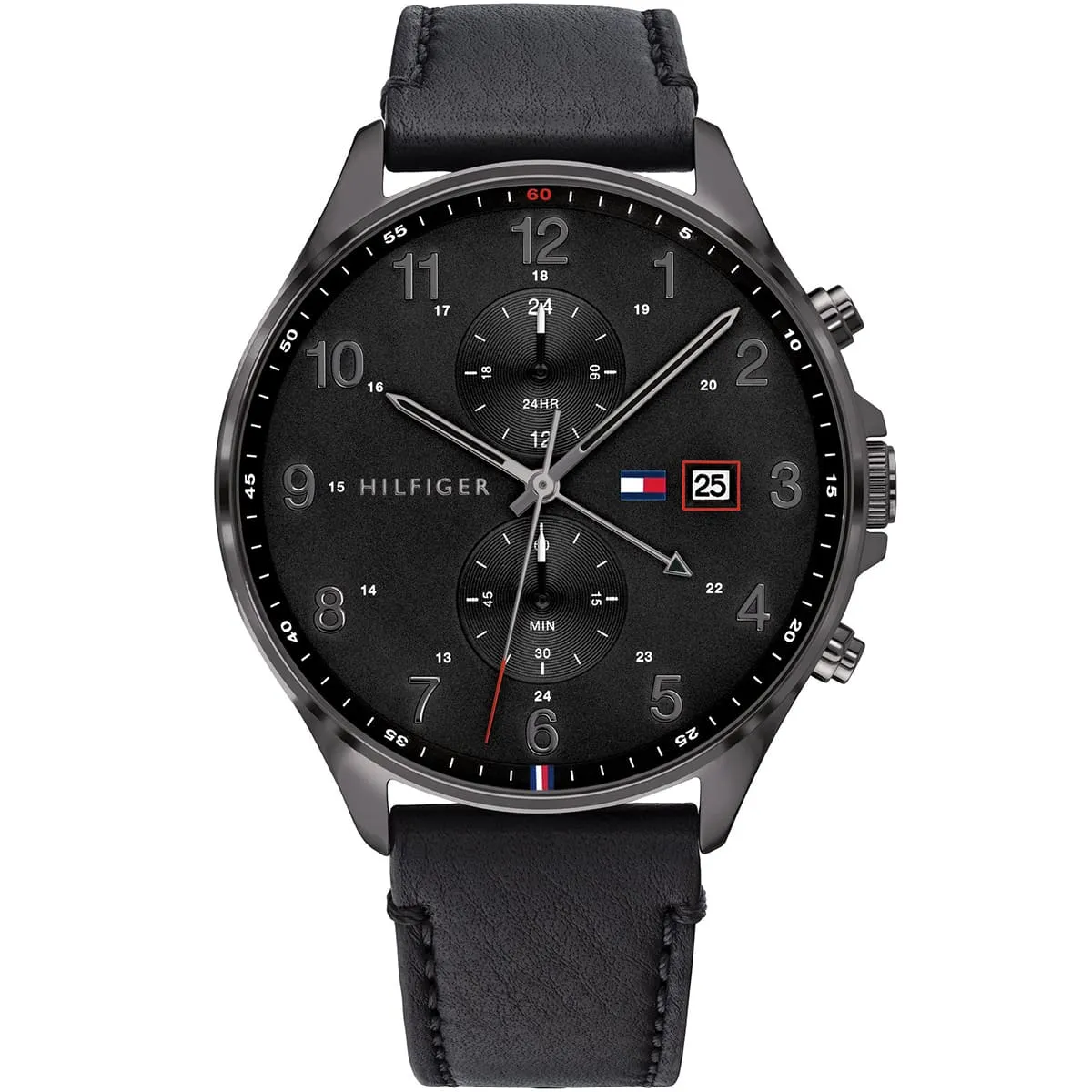 1791711 tommy hilfiger watch men black dial leather strap quartz battery analog chronograph west